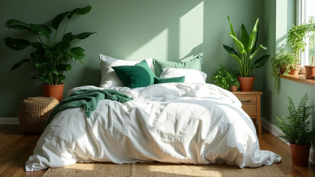 +44 fotos e ideas sobre qué colores combinan con verde: inspiración y armonía para vestir tus espacios 14 Dormitorio con verde y blanco: base neutra para combinar varios verdes