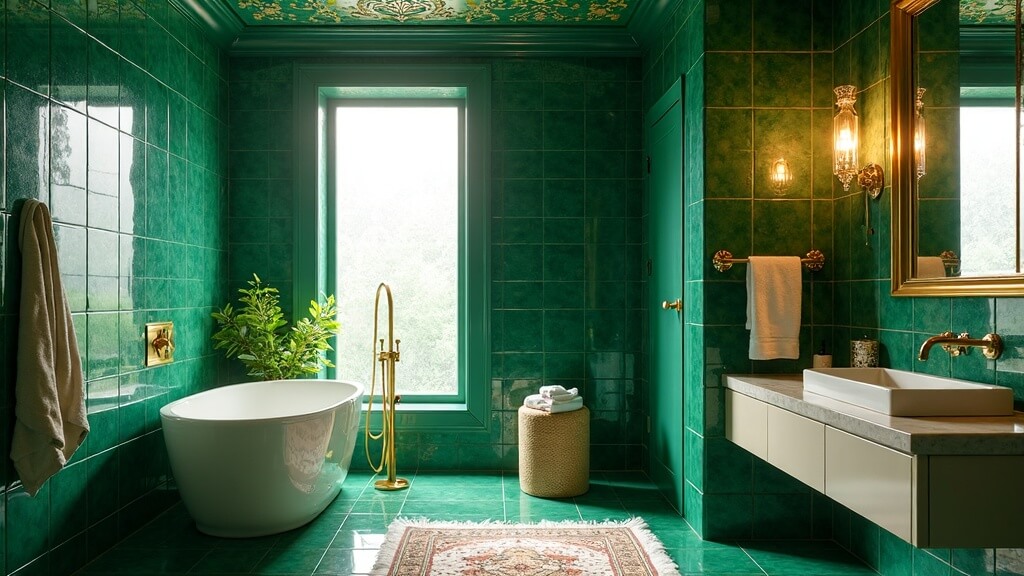 +44 fotos e ideas sobre qué colores combinan con verde: inspiración y armonía para vestir tus espacios 12 Verde con dorado en baño: combinación elegante y luminosa
