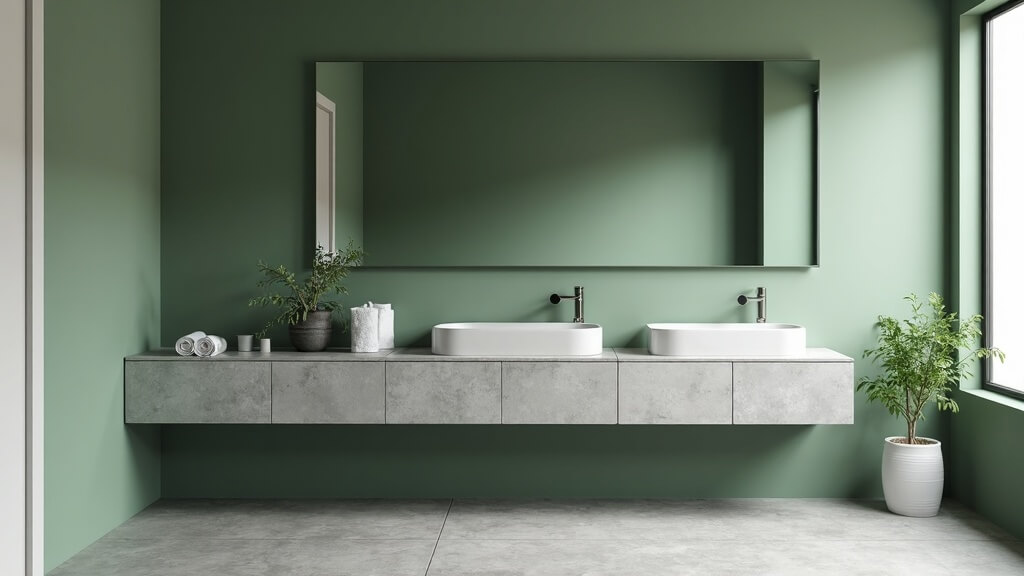 +44 fotos e ideas sobre qué colores combinan con verde: inspiración y armonía para vestir tus espacios 5 Baño con verde y gris suave: contraste limpio y elegante
