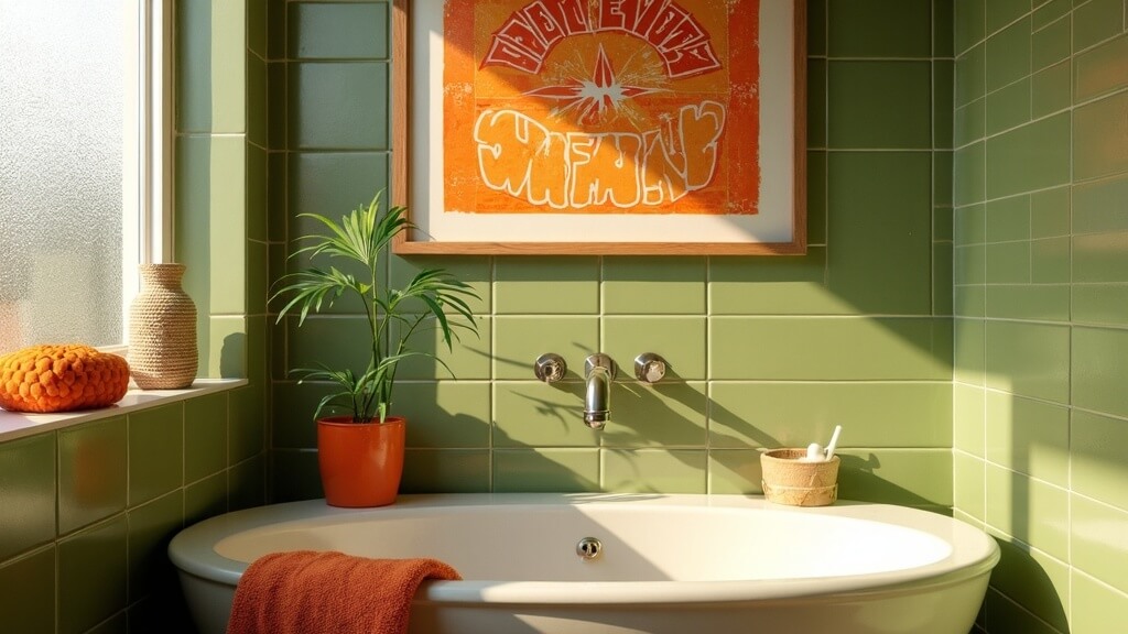 +44 fotos e ideas sobre qué colores combinan con verde: inspiración y armonía para vestir tus espacios 11 Baño con verde y naranja terracota: mezcla mediterránea acogedora