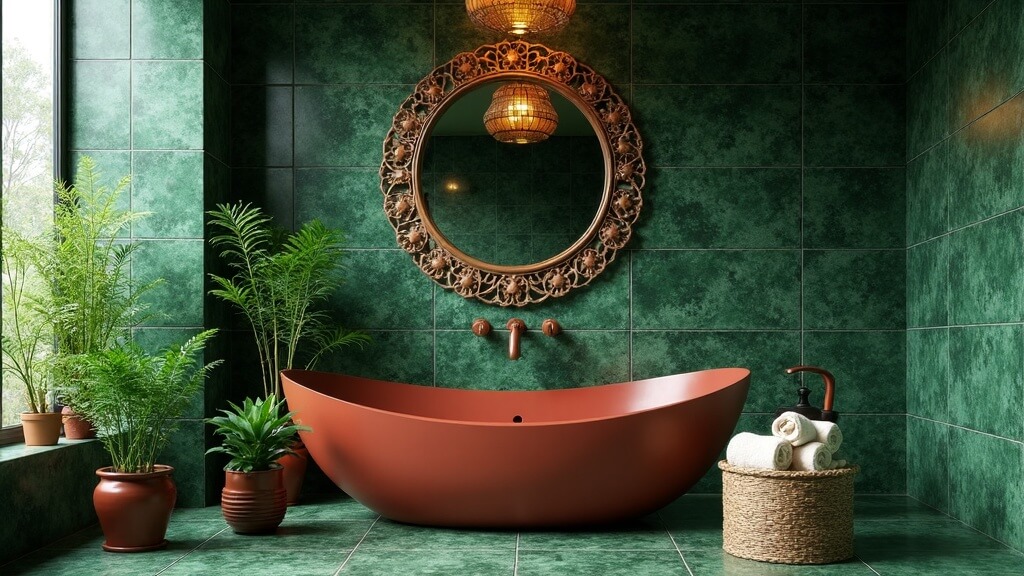 +44 fotos e ideas sobre qué colores combinan con verde: inspiración y armonía para vestir tus espacios 8 Verde con rojo profundo como acento sofisticado en baño