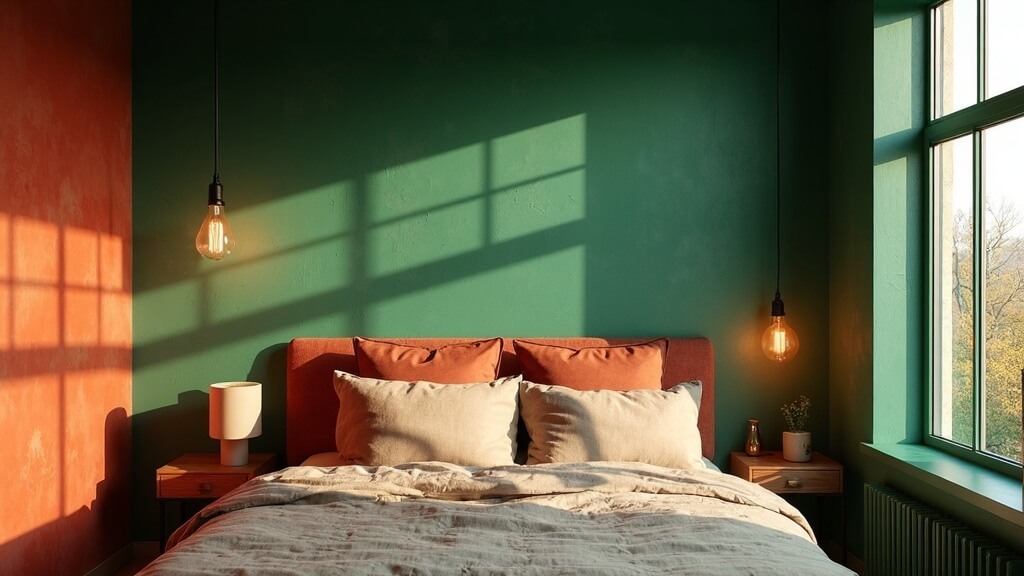 +44 fotos e ideas sobre qué colores combinan con verde: inspiración y armonía para vestir tus espacios 9 Dormitorio con verde y acentos rojos: combinación con carácter