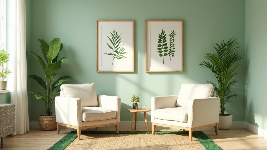 24 ideas con colores que combinan con el verde claro para una casa luminosa y natural 5 Salón con verde claro y tonos naturales