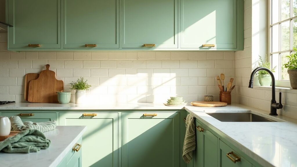 24 ideas con colores que combinan con el verde claro para una casa luminosa y natural 6 Cocina en verde claro y blanco