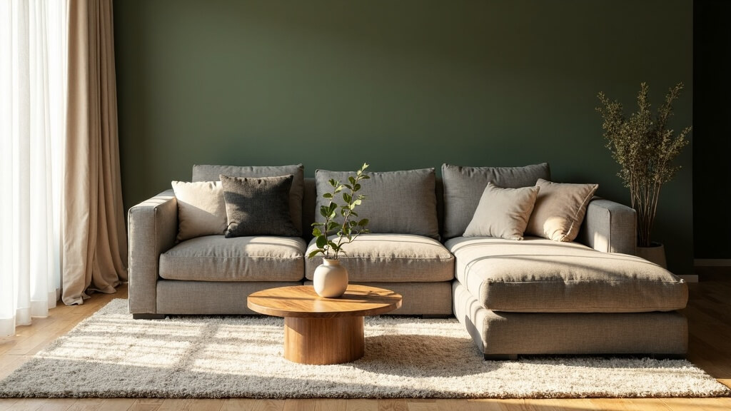 Verde oliva con gris cálido y topo